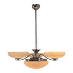 Art Deco Nickel-Plating Chandelier, 1930s, Restored