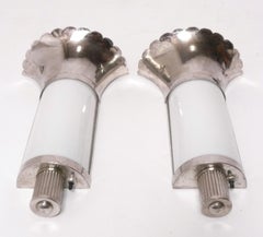 Art-Déco-Wandleuchten aus Nickel, um 1930, neu verkabelt, Mid-Century-Modern-Stil