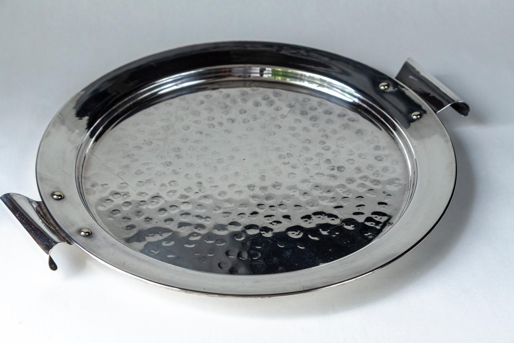 American Art Deco Nickel Serving Tray, 20th Century