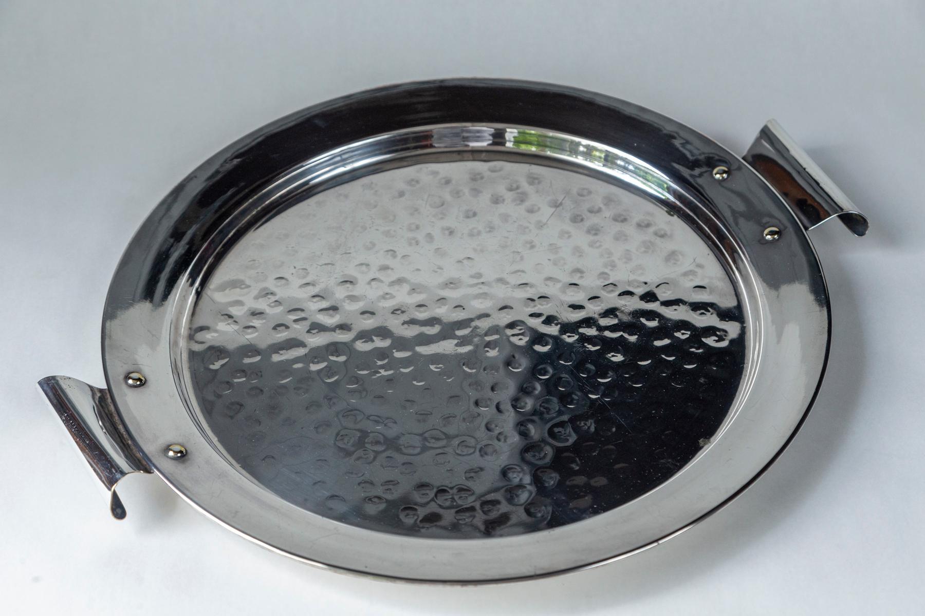 Hammered Art Deco Nickel Serving Tray, 20th Century