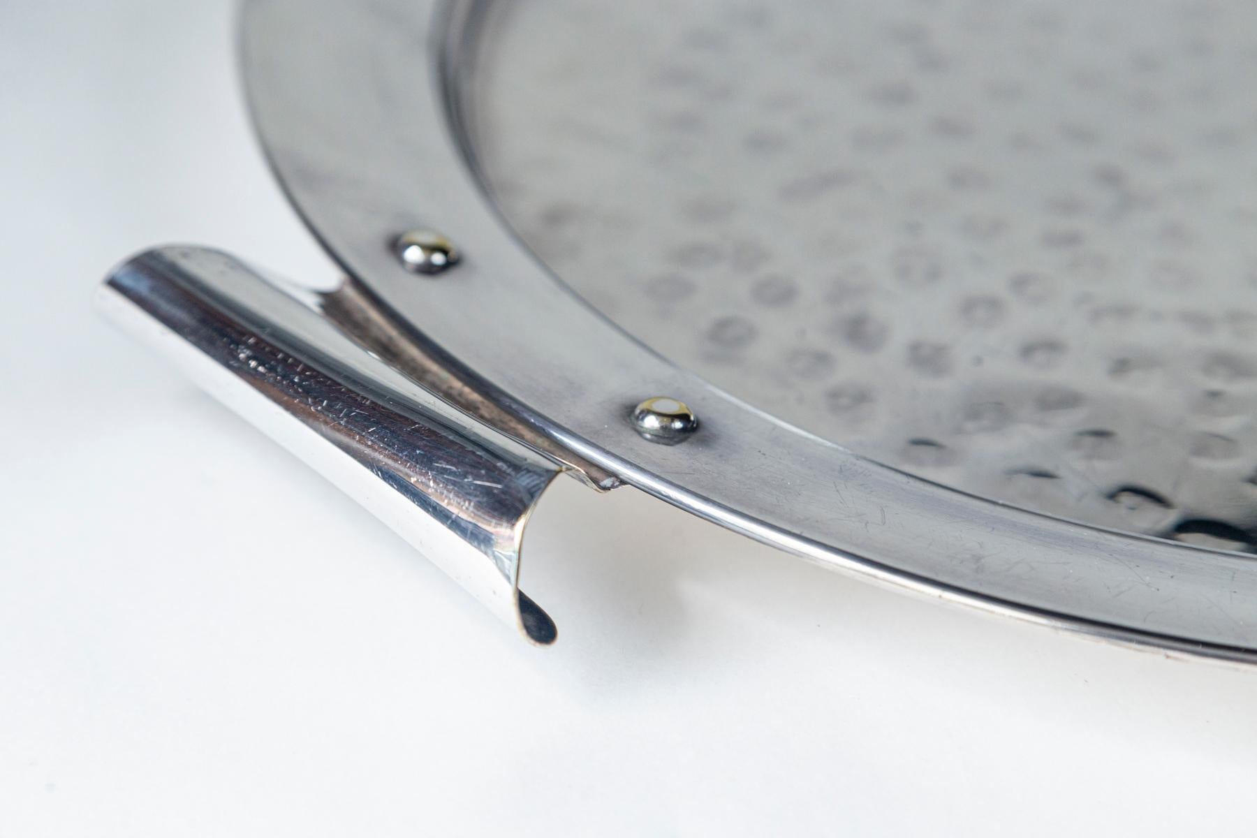 Art Deco Nickel Serving Tray, 20th Century In Good Condition In Chappaqua, NY