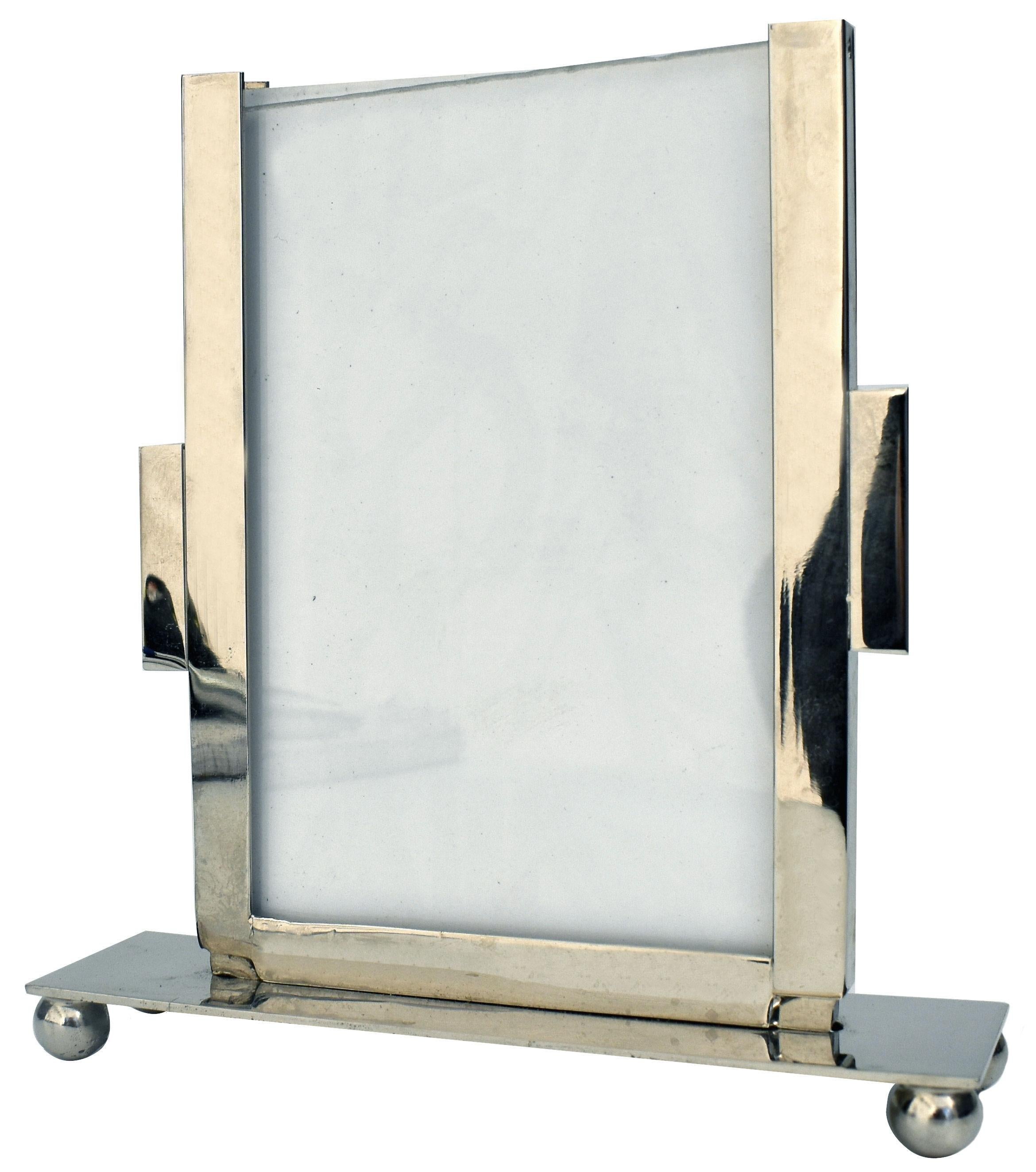 Silver Plate Art Deco Nickel Silver Original Picture Frame, c1930 For Sale