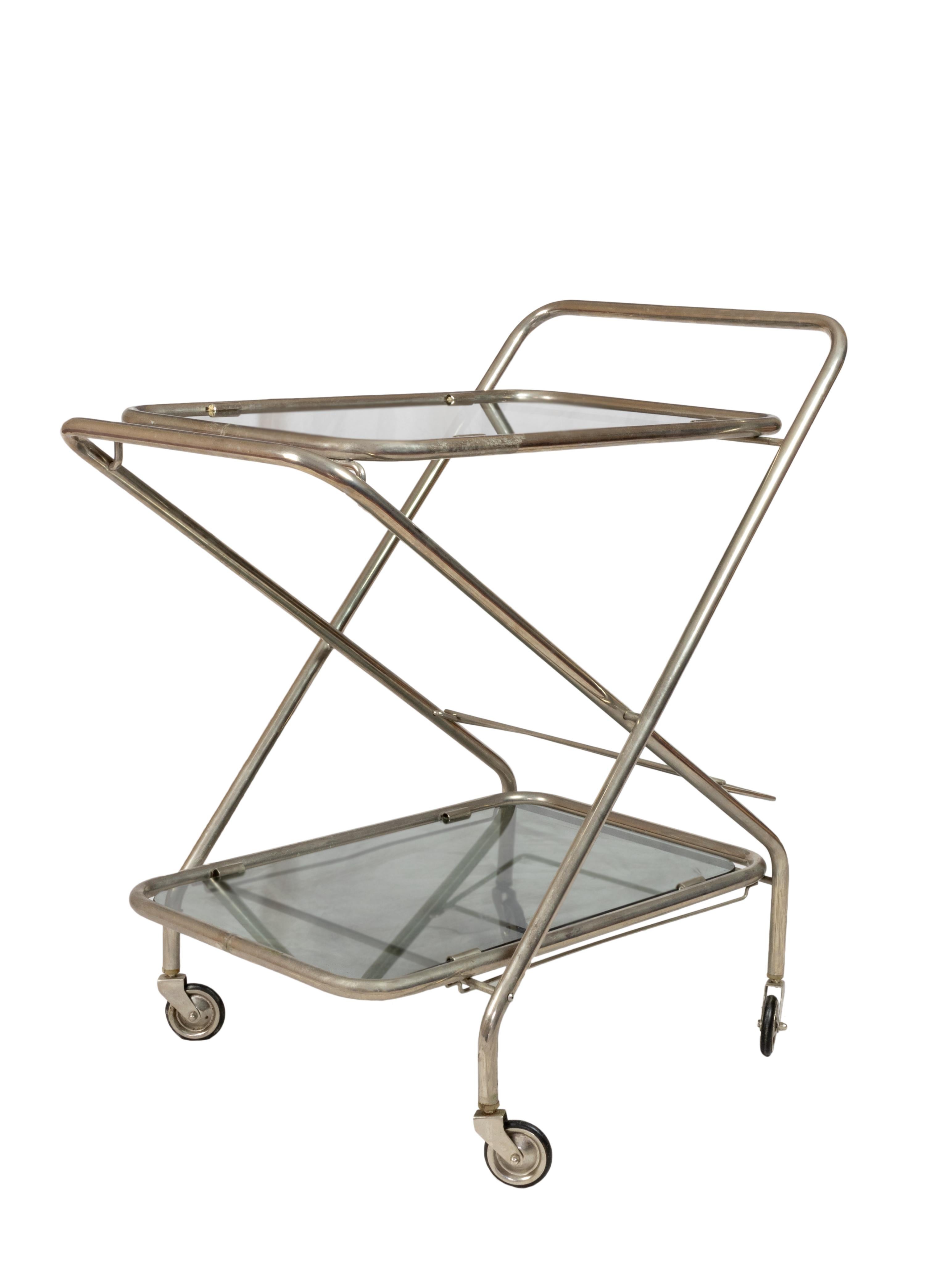 Art déco-Barwagen aus Nickelstahl im Art déco-Stil, 1920-1929 (Europäisch) im Angebot