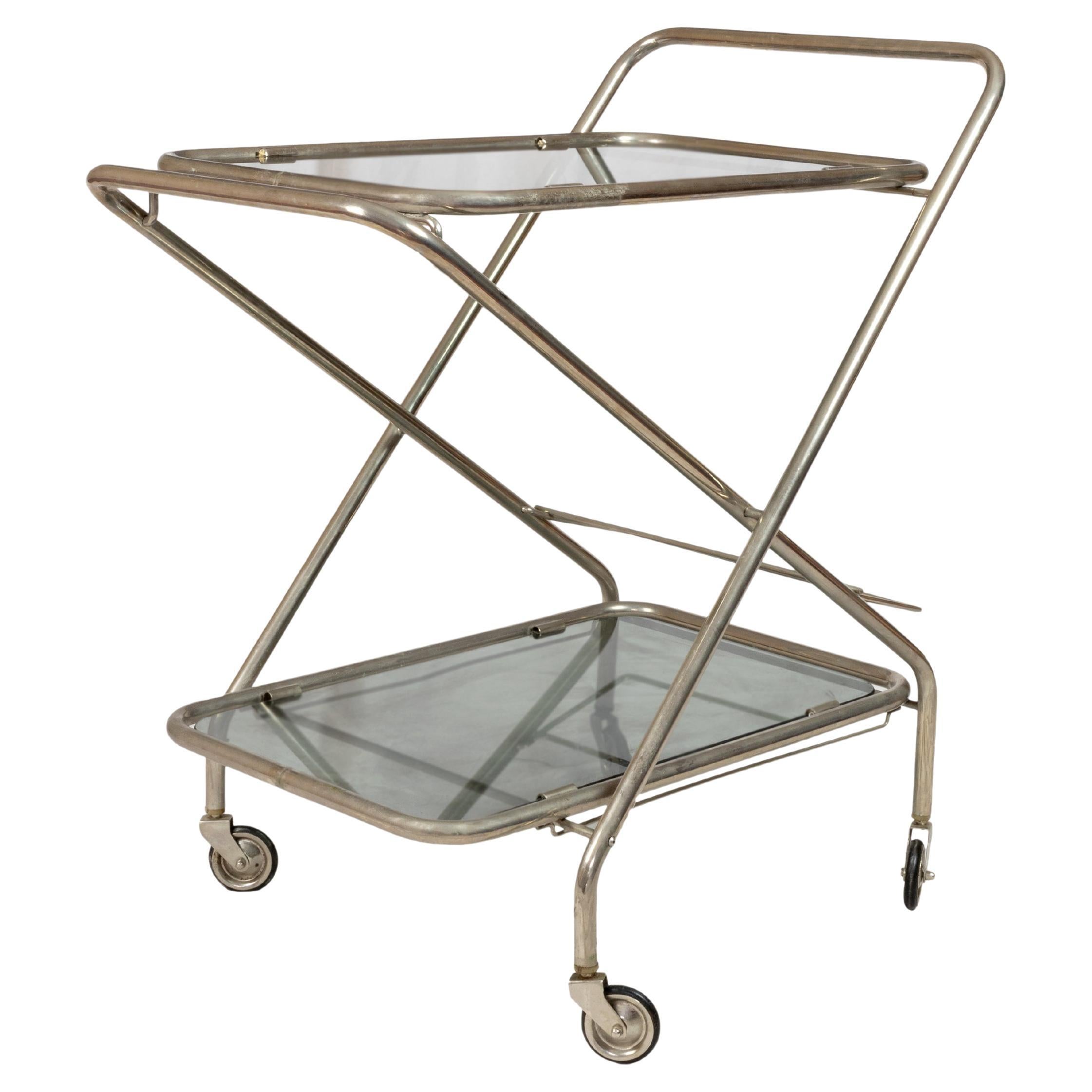 Art déco-Barwagen aus Nickelstahl im Art déco-Stil, 1920-1929 im Angebot