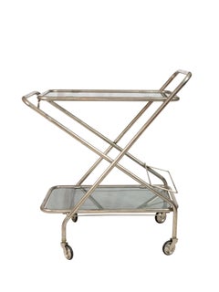 Art Deco Nickel Steel Glass Bar Cart, 1920s