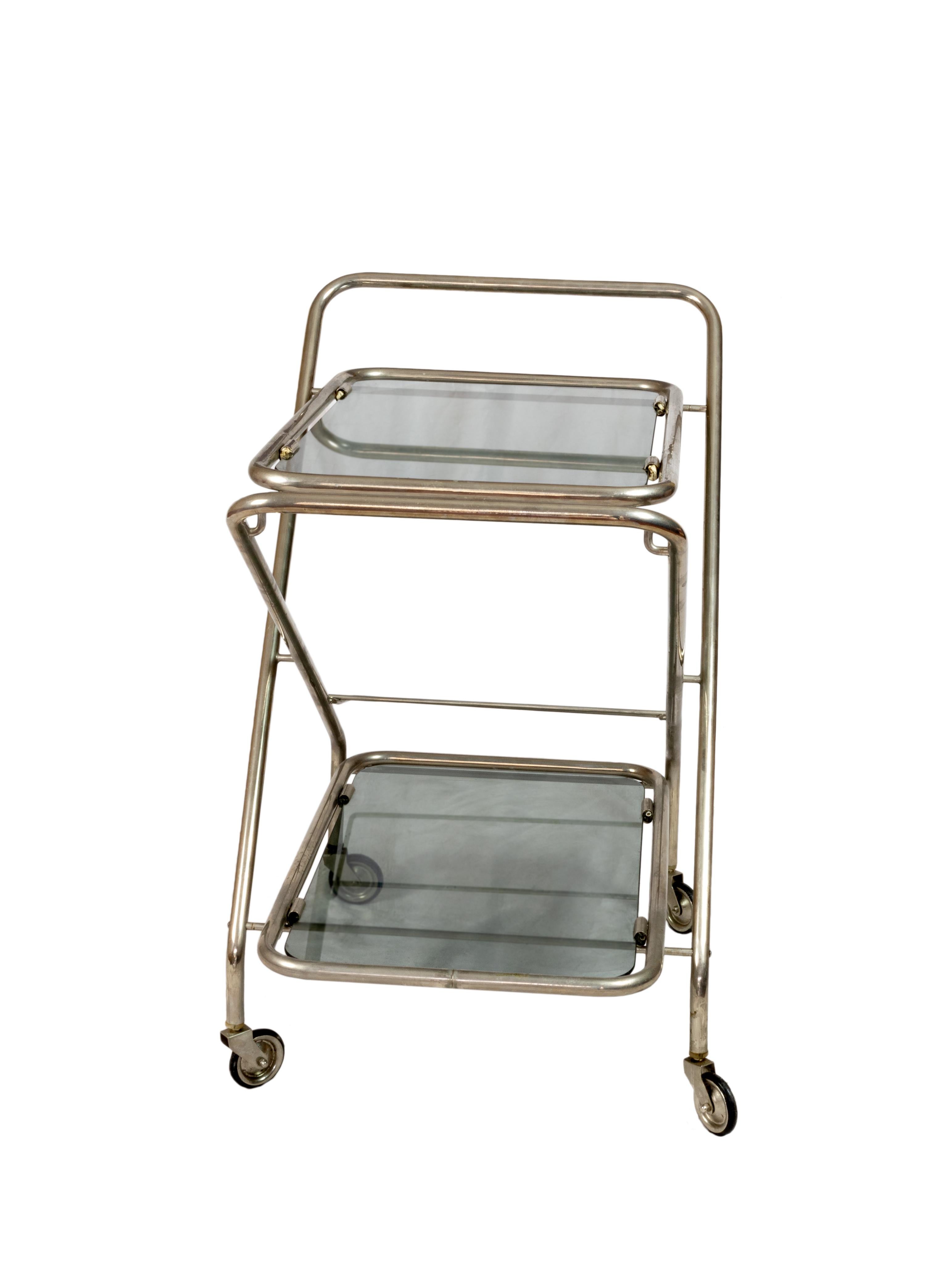 Carro de bar Art Decó de acero niquelado, años 20 en Bueno estado para la venta en Lisbon, PT