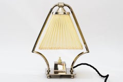 Art Deco Nickel Table lamp with original fabric shade vienna around 1920s