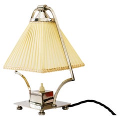 Art Deco Nickel Table lamp with original fabric shade vienna around 1920s