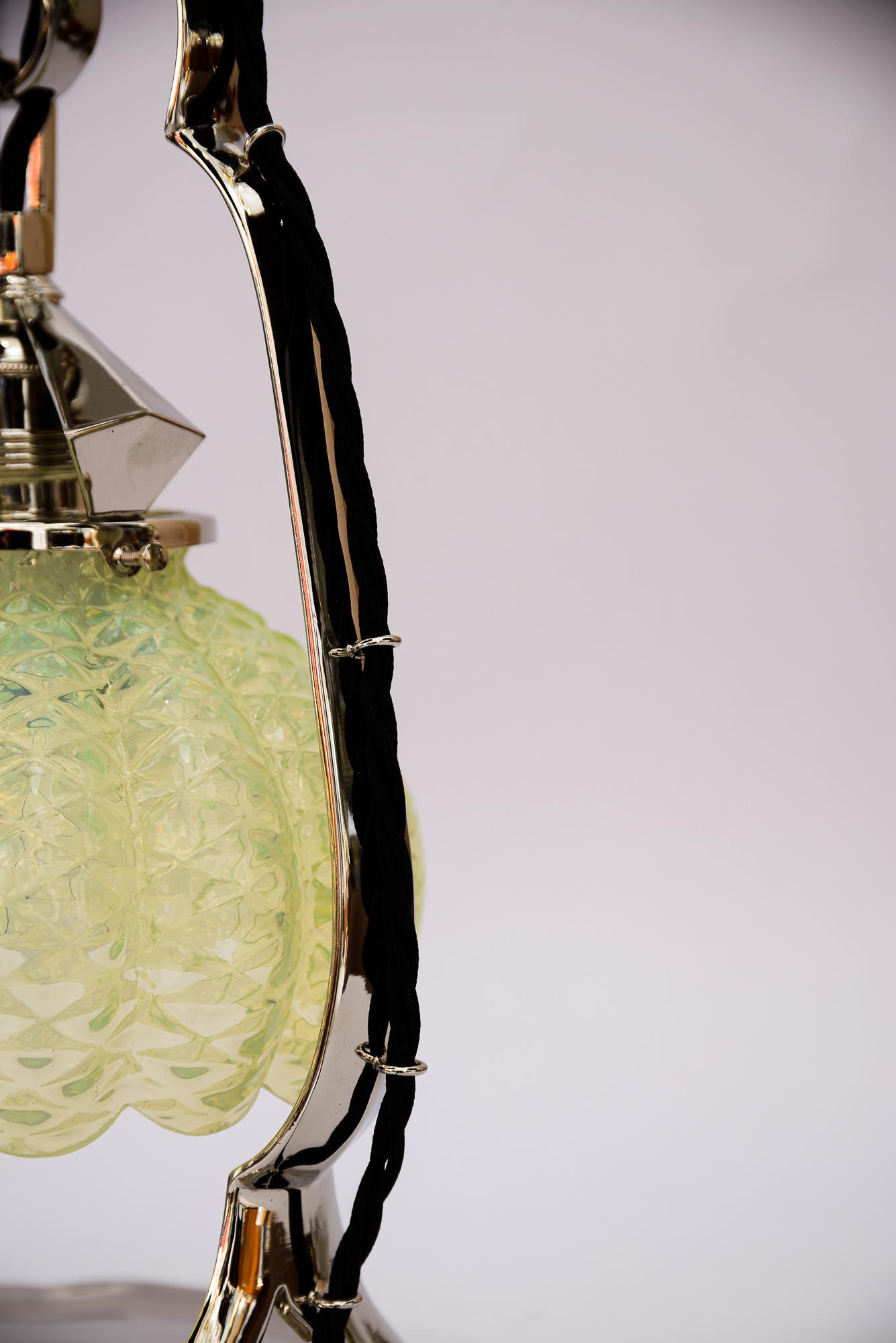 Art Deco nickel table lamp with original opaline glass shade vienna around 1920s For Sale 6