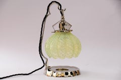 Art Deco nickel table lamp with original opaline glass shade vienna around 1920s