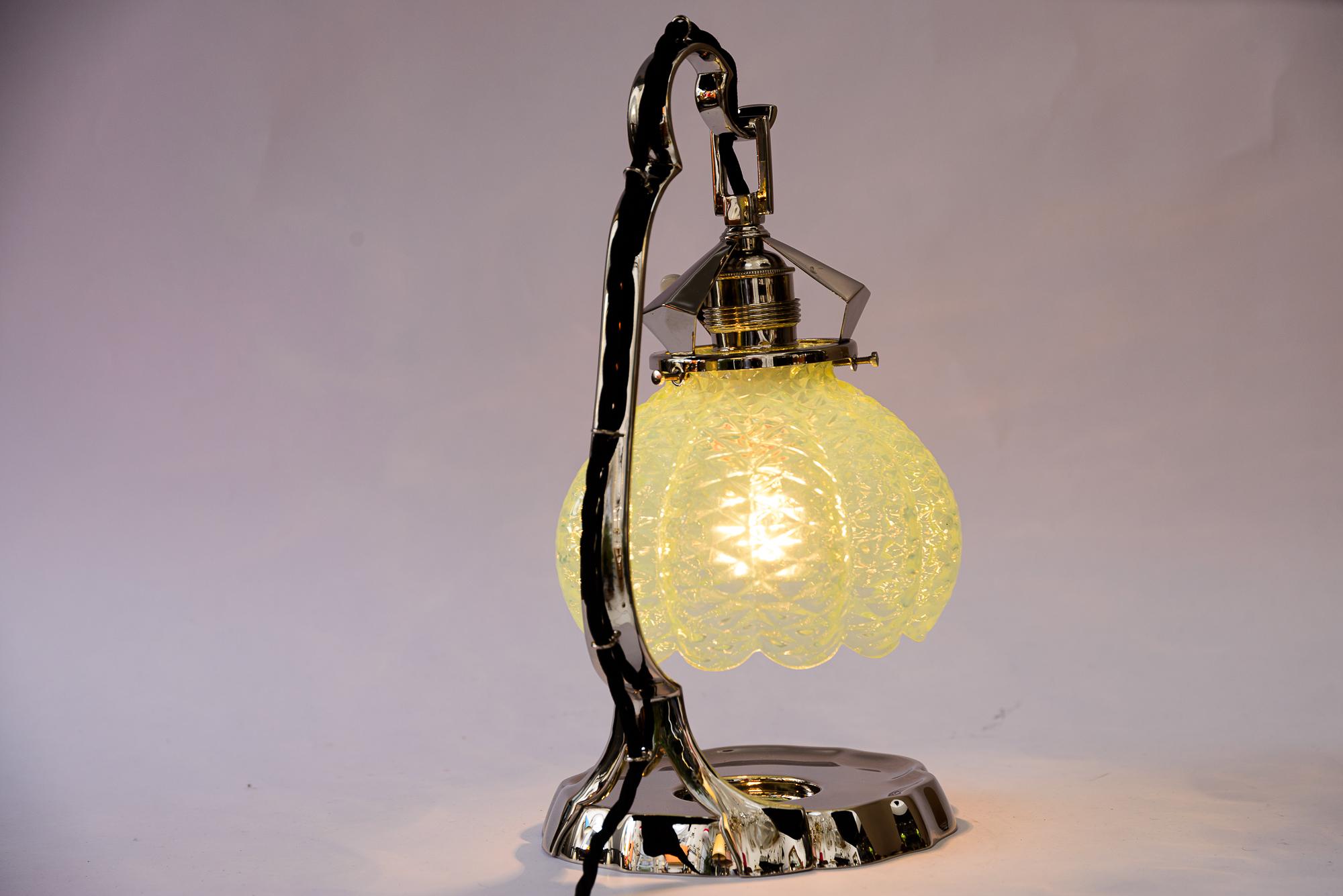 Art Deco nickel table lamp with original opaline glass shade vienna around 1920s For Sale 1