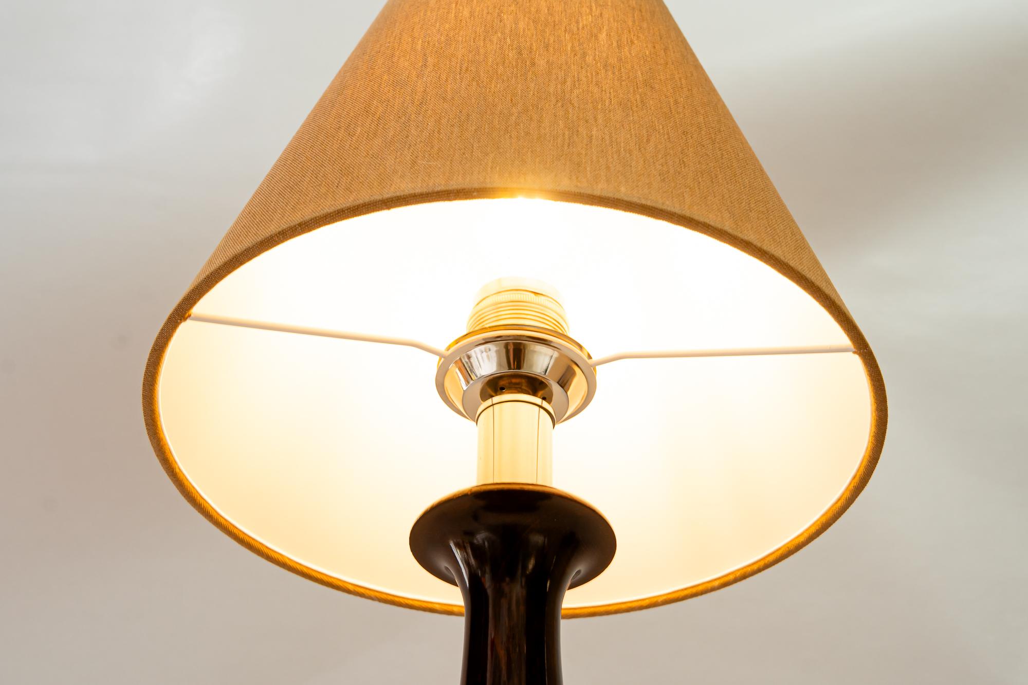 Art Deco Nickel Holz Tischlampe mit Stoffschirm Wien um 1920er Jahre im Angebot 6