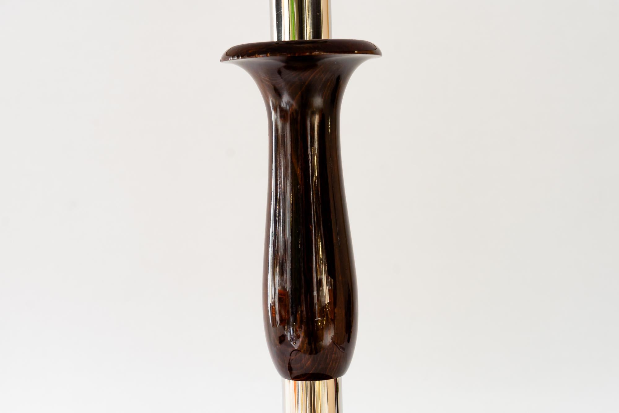 Art Deco Nickel Holz Tischlampe mit Stoffschirm Wien um 1920er Jahre (Österreichisch) im Angebot
