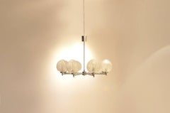 Art Deco Nickeled Metal and Seashell Patterned Glass Chandelier Pendant Lamp