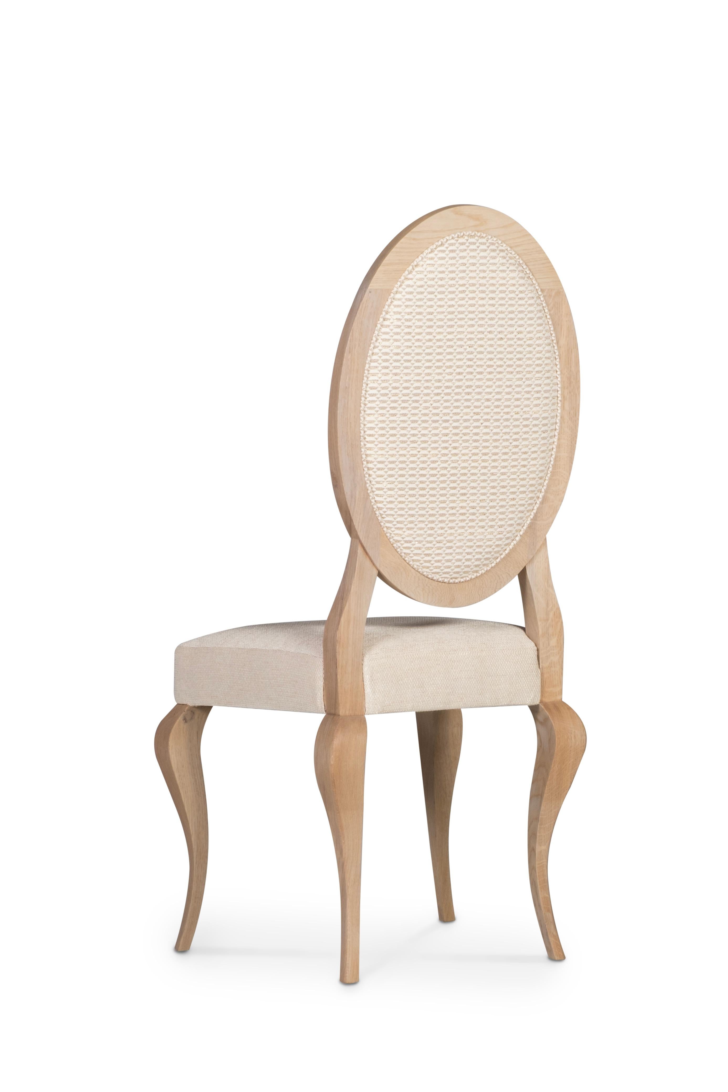 Art Deco Nicole Esszimmerstühle, Eiche, Leinen, Jacquard, Handarbeit Greenapple (21. Jahrhundert und zeitgenössisch) im Angebot