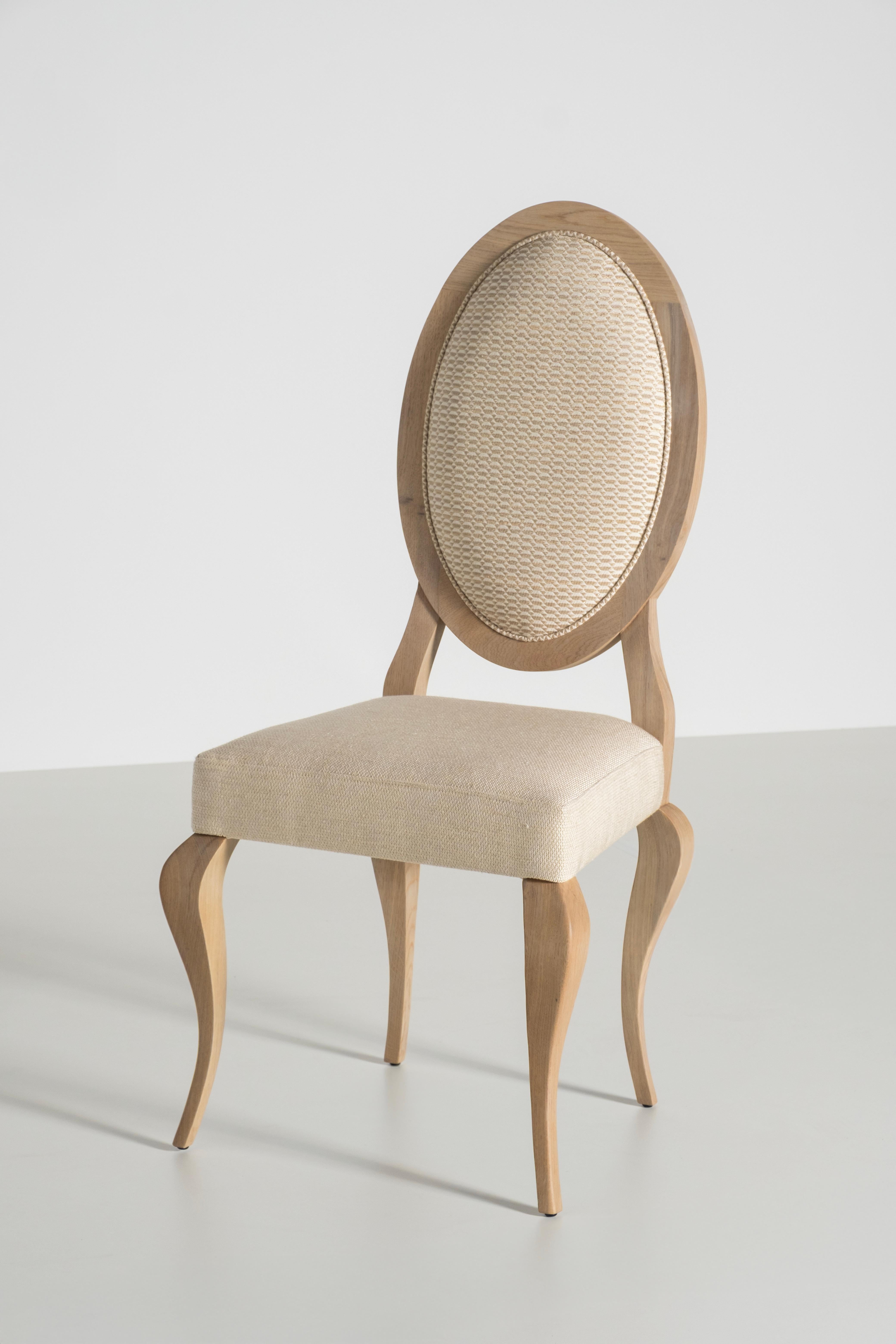 Sedie da pranzo Art Deco Nicole Set/6, Oak, Lino, Jacquard, fatte a mano Greenapple in vendita 3