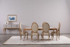 Art Deco Nicole Dining Chairs Set/6, Oak, Linen, Jacquard, Handmade Greenapple