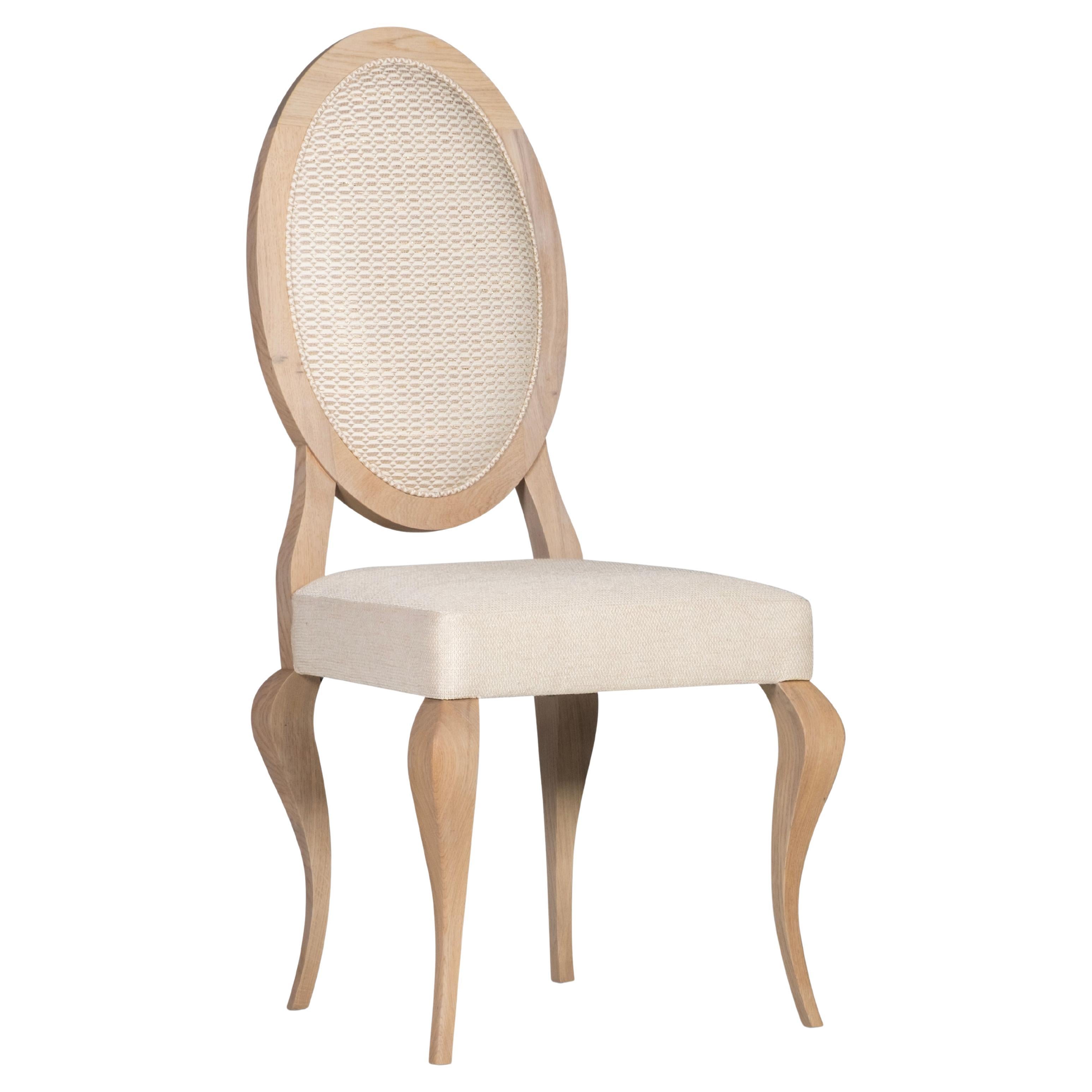 Portoghese Sedie da pranzo Art Deco Nicole Set/6, Oak, Lino, Jacquard, fatte a mano Greenapple in vendita