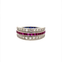 Art Deco Night and Day Ring Diamond Ruby and Sapphire Platinum, Circa 1930
