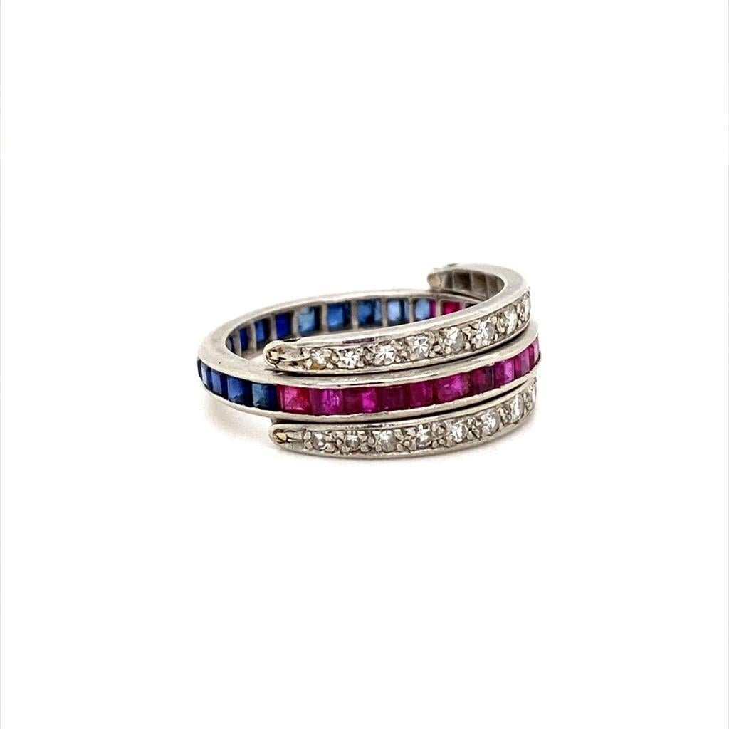 Art Deco Nacht- und Tag-Ring Diamant Rubin und Saphir Platin, um 1930 (Retro)