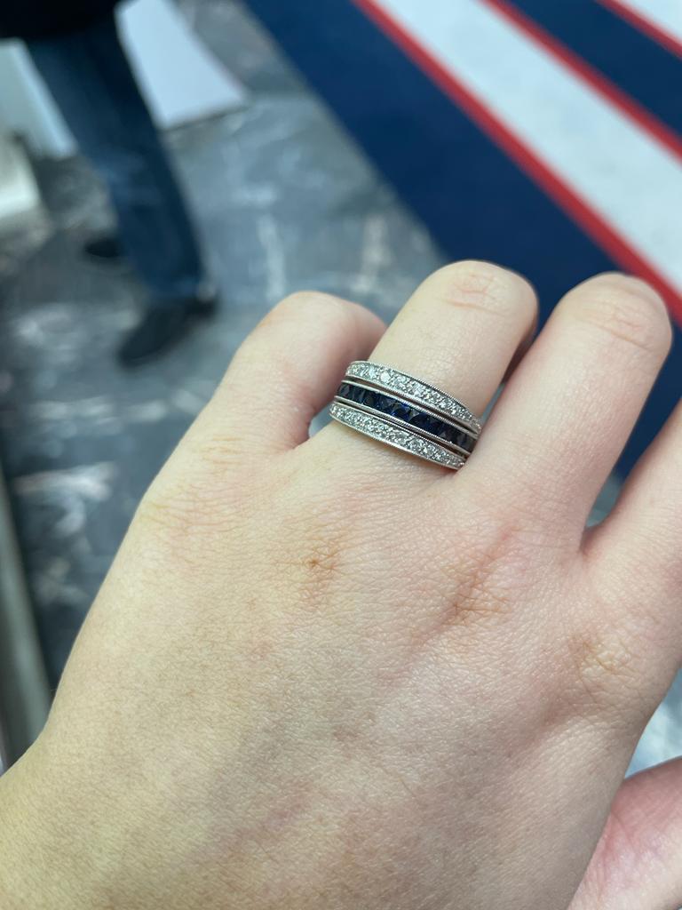 Art Deco Nacht- und Tag-Ring Diamant Rubin und Saphir Platin, um 1930 (Alteuropäischer Schliff)