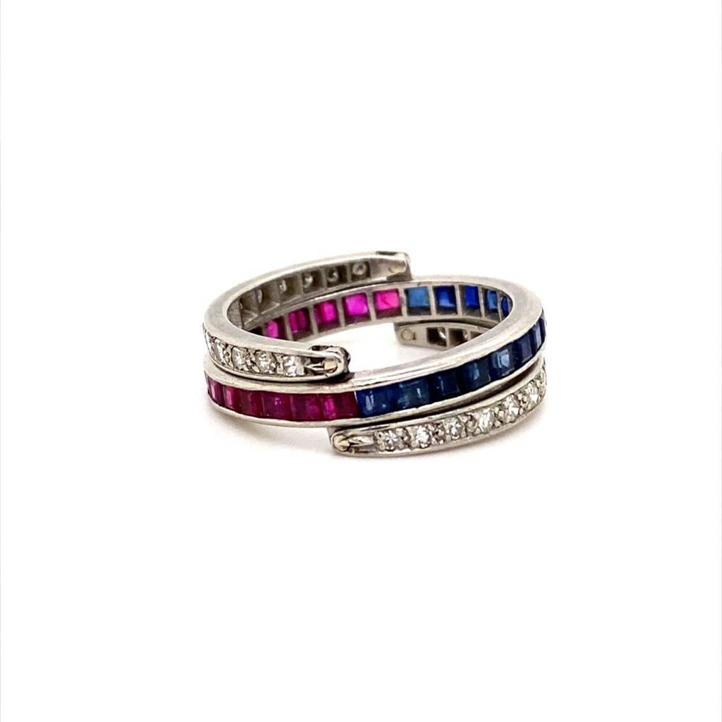 Art Deco Nacht- und Tag-Ring Diamant Rubin und Saphir Platin, um 1930 im Zustand „Gut“ in London, GB