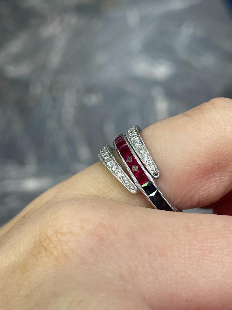 Art Deco Nacht- und Tag-Ring Diamant Rubin und Saphir Platin, um 1930 1
