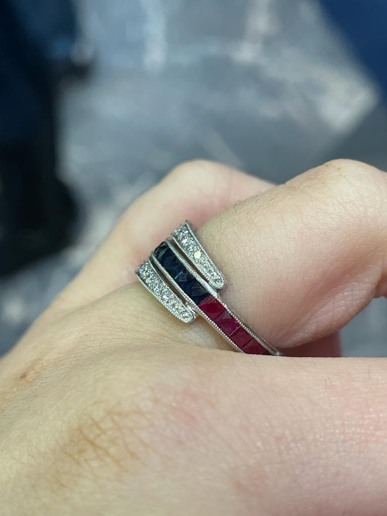 Art Deco Nacht- und Tag-Ring Diamant Rubin und Saphir Platin, um 1930 2