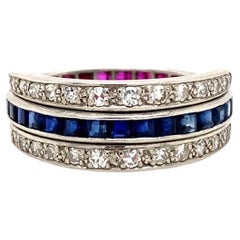 Art Deco Nacht- und Tag-Ring Diamant Rubin und Saphir Platin, um 1930