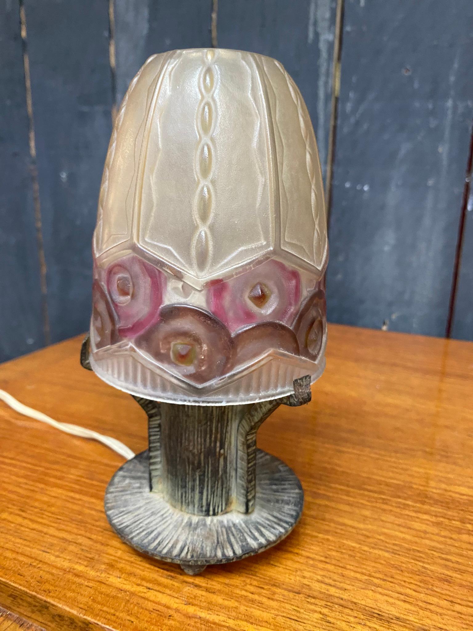 French art deco night light lamp in the style of Argy Rousseau circa 1930 For Sale