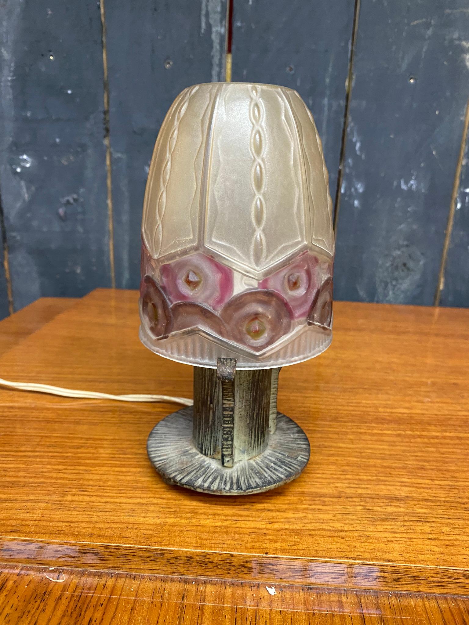 Bronze art deco night light lamp in the style of Argy Rousseau circa 1930 For Sale