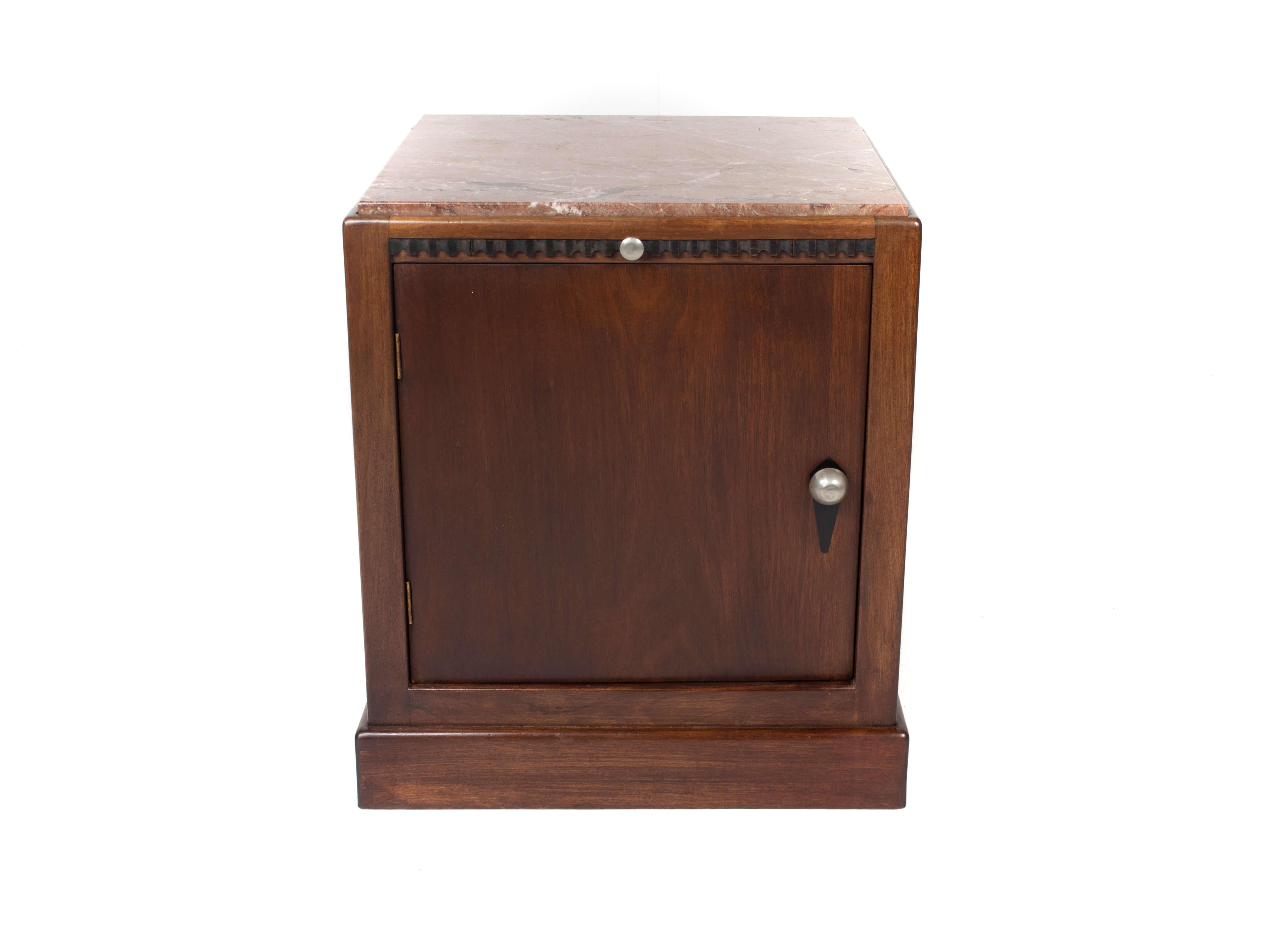 Amsterdam School Art Deco Night Stand with Marble Top, Netherlands, ±1930s