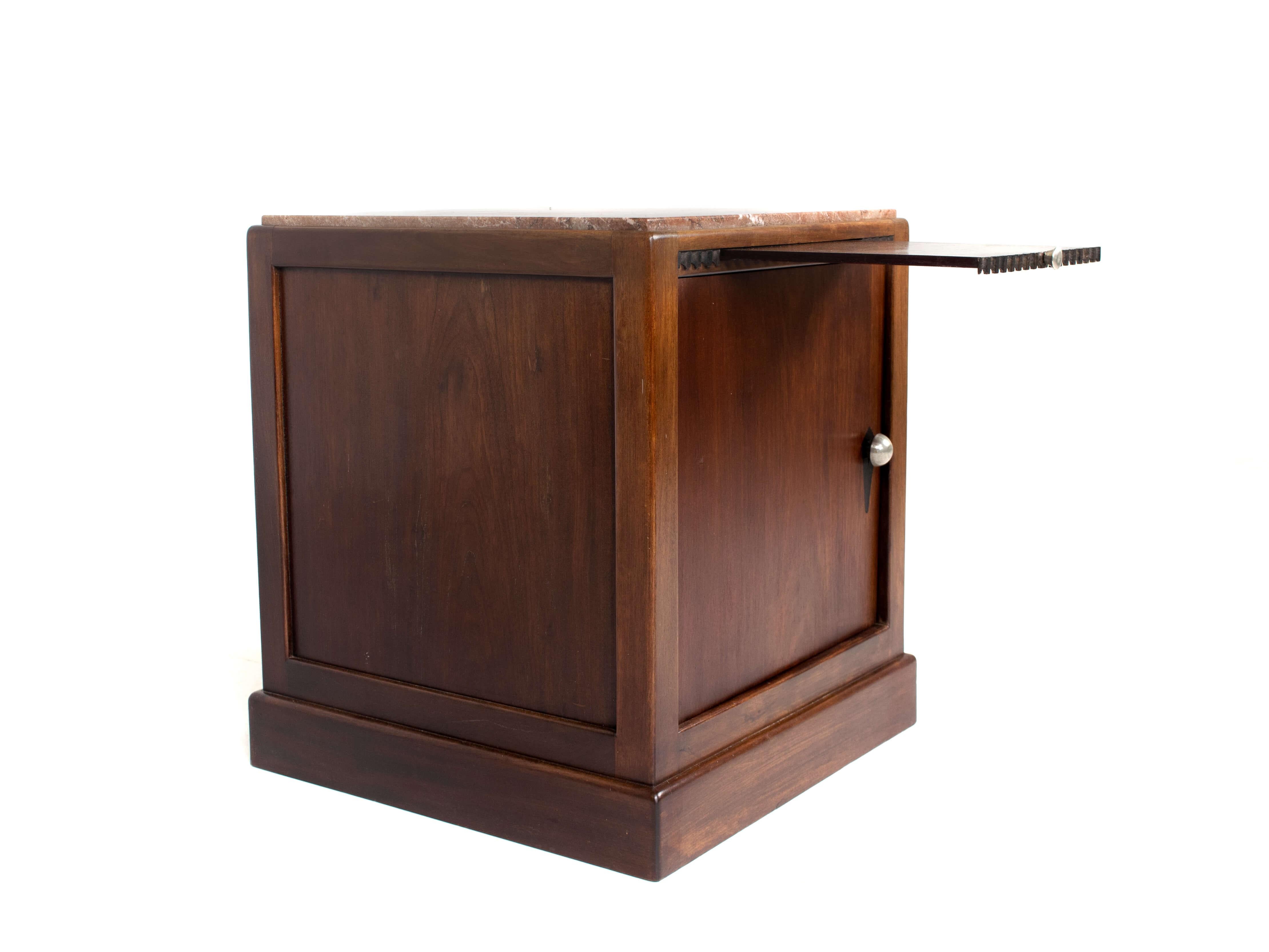 Wood Art Deco Night Stand with Marble Top, Netherlands, ±1930s