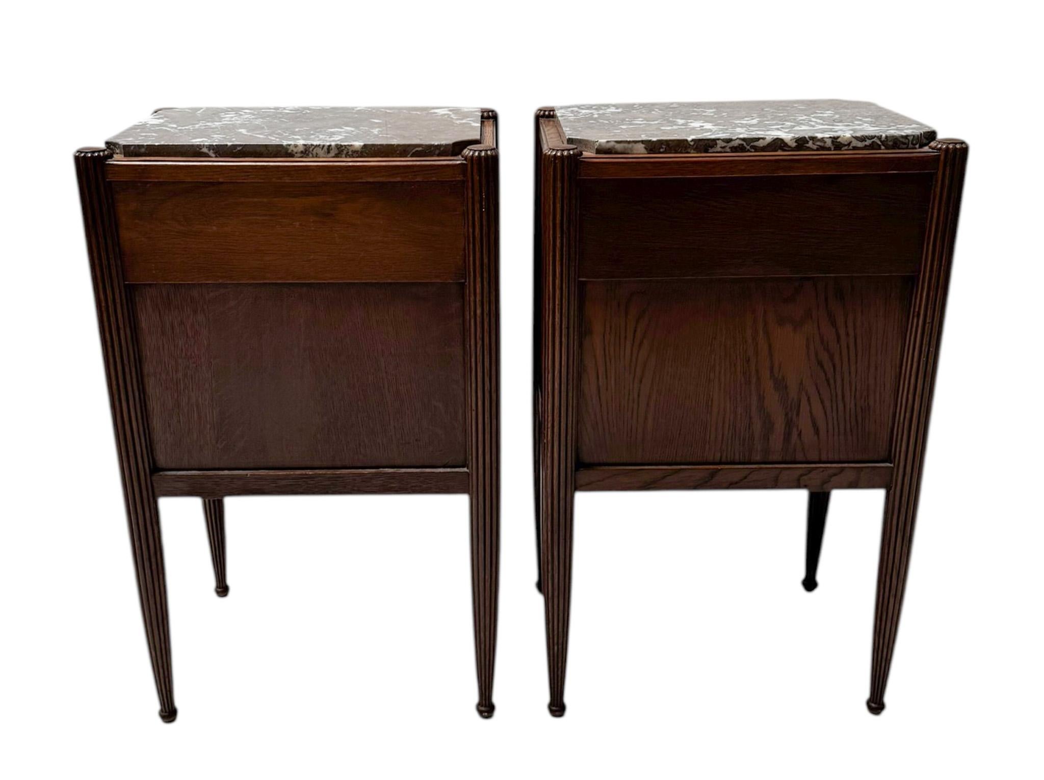 Comodini o comodini Art Déco con piani in marmo, anni '30 in vendita 8