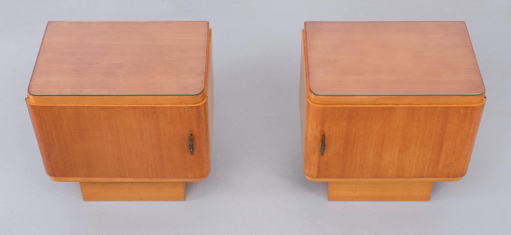 Dutch Art Deco Night Stands  Satinwood Holland 1930s  For Sale