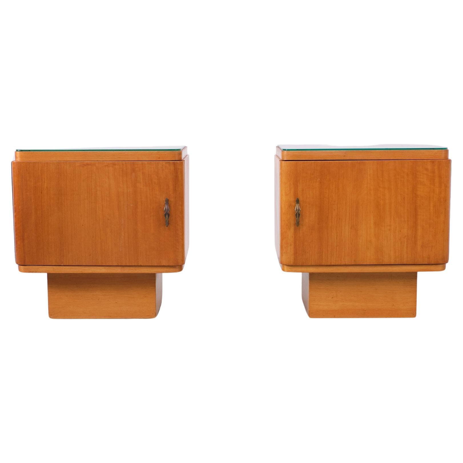 Art Deco Night Stands  Satinwood Holland 1930s  For Sale