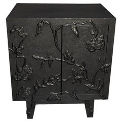 Art Deco Nightstand (24", Fine Hammered), Floral Metal Clad Bedside