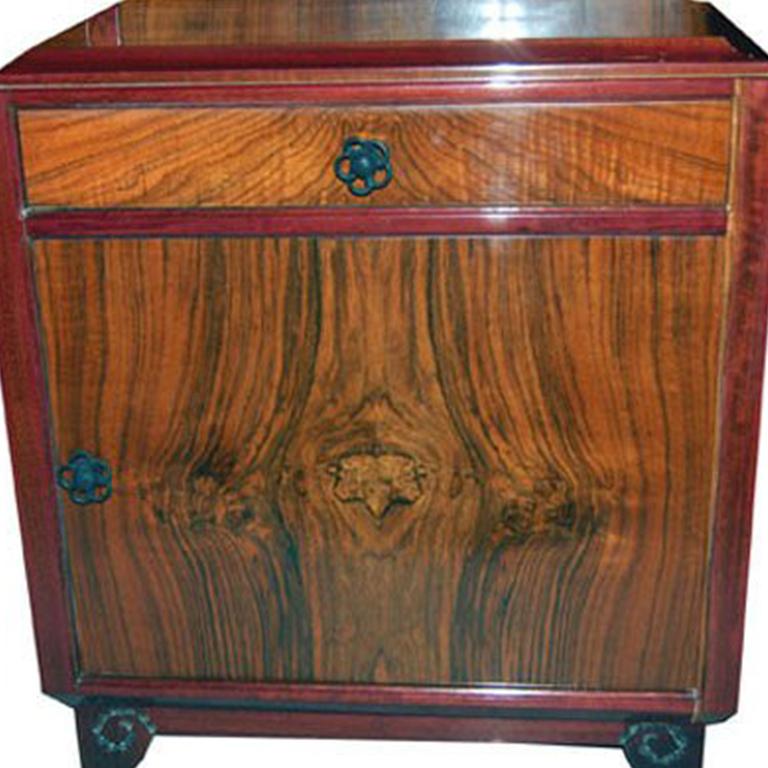 Single French Art Deco Nightstand by Majorelle in Exotic Walnut and Cherry Wood with a stamp of 