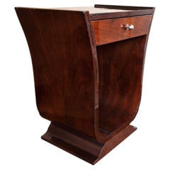 Art Deco Nightstand, French Walnut Bedside Table, Single Drawer, 1930s