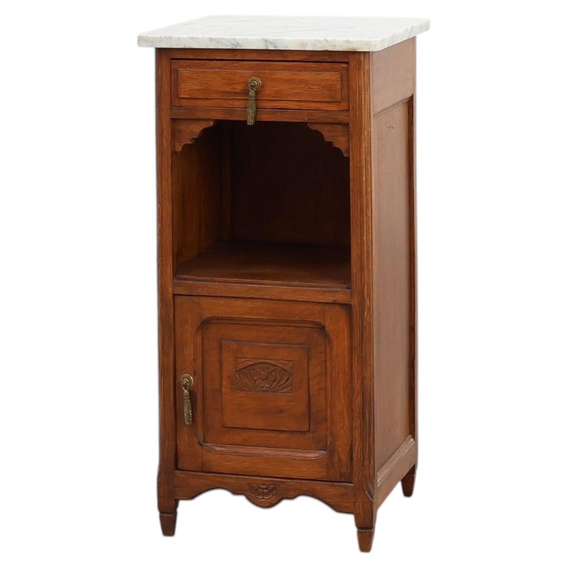 Art Deco nightstand in oak with carrara marble top, France 1920s