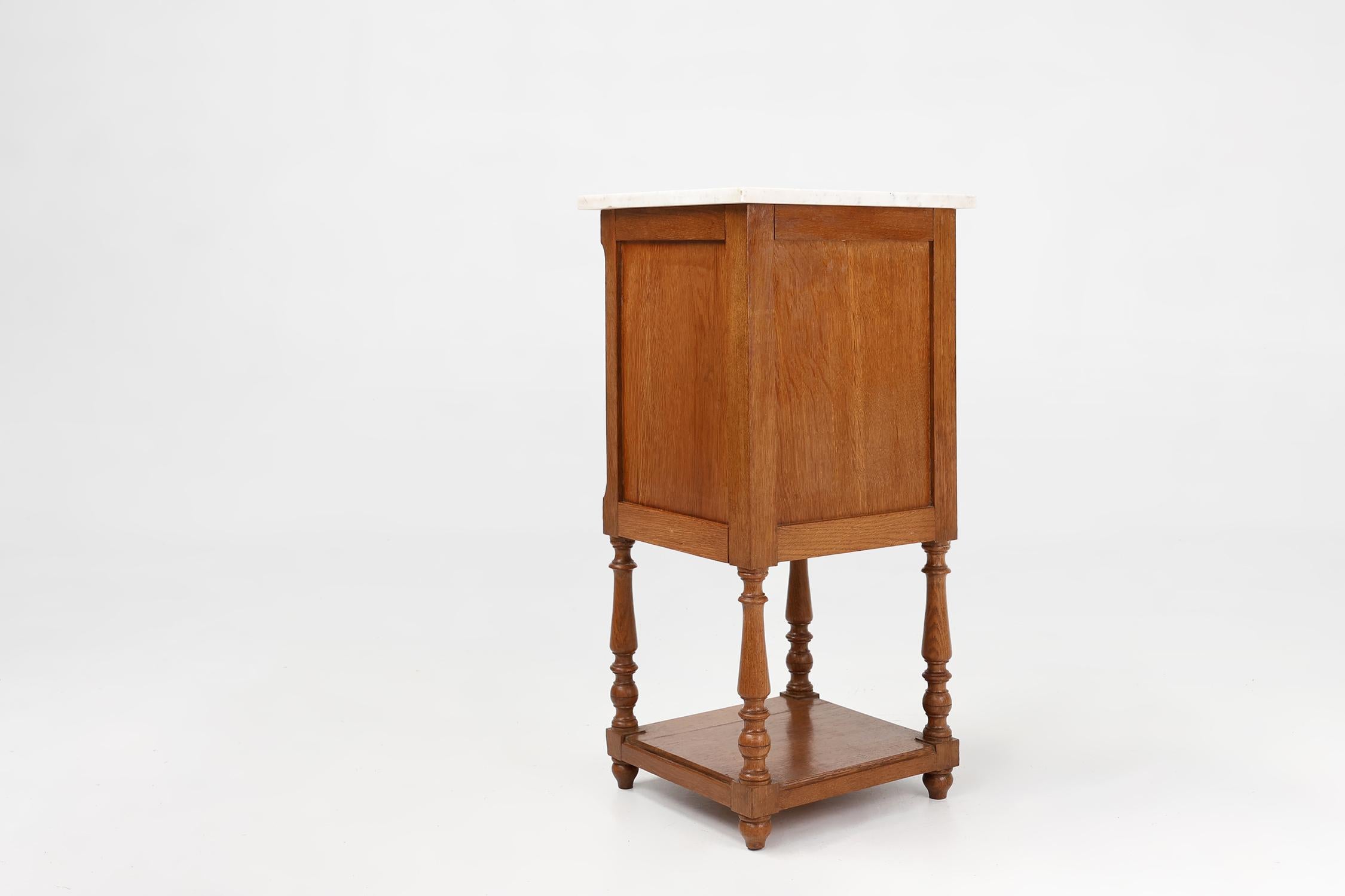 Art Deco nightstand in oak with Carrara marble top, France 1930s For Sale 3