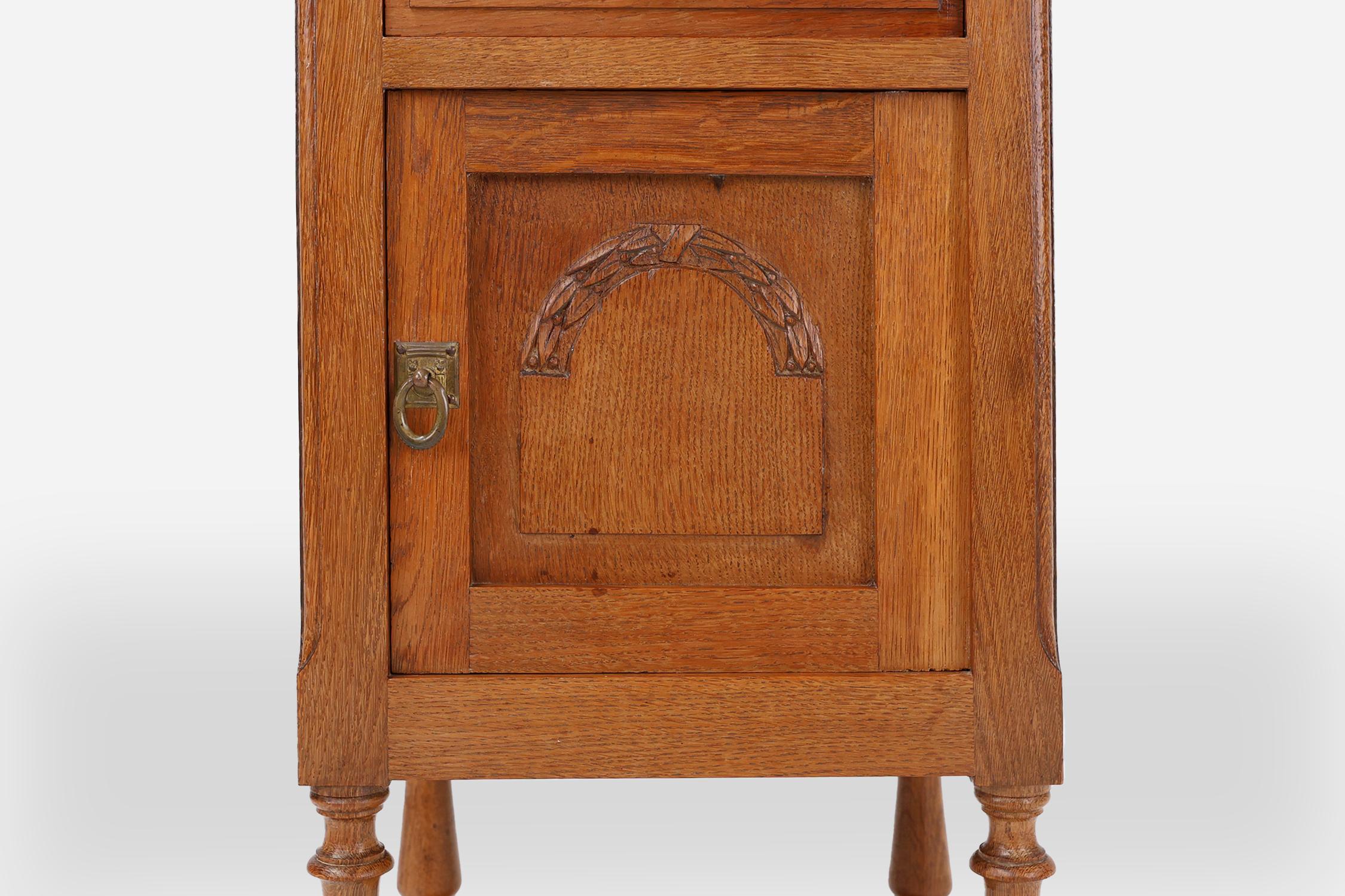 French Art Deco nightstand in oak with Carrara marble top, France 1930s For Sale