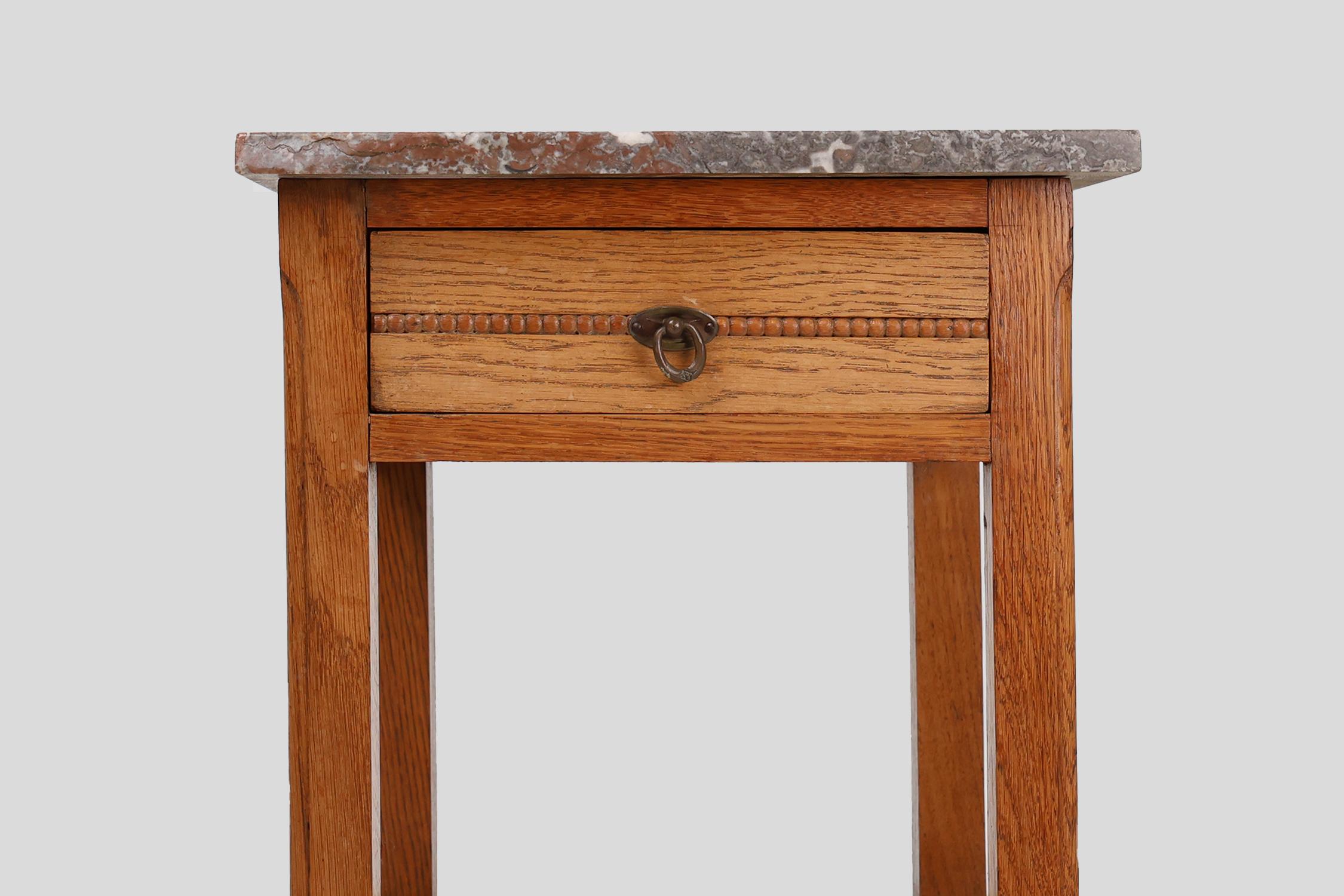 French Art Deco nightstand in oak with pink marble top, France ca. 1930 For Sale