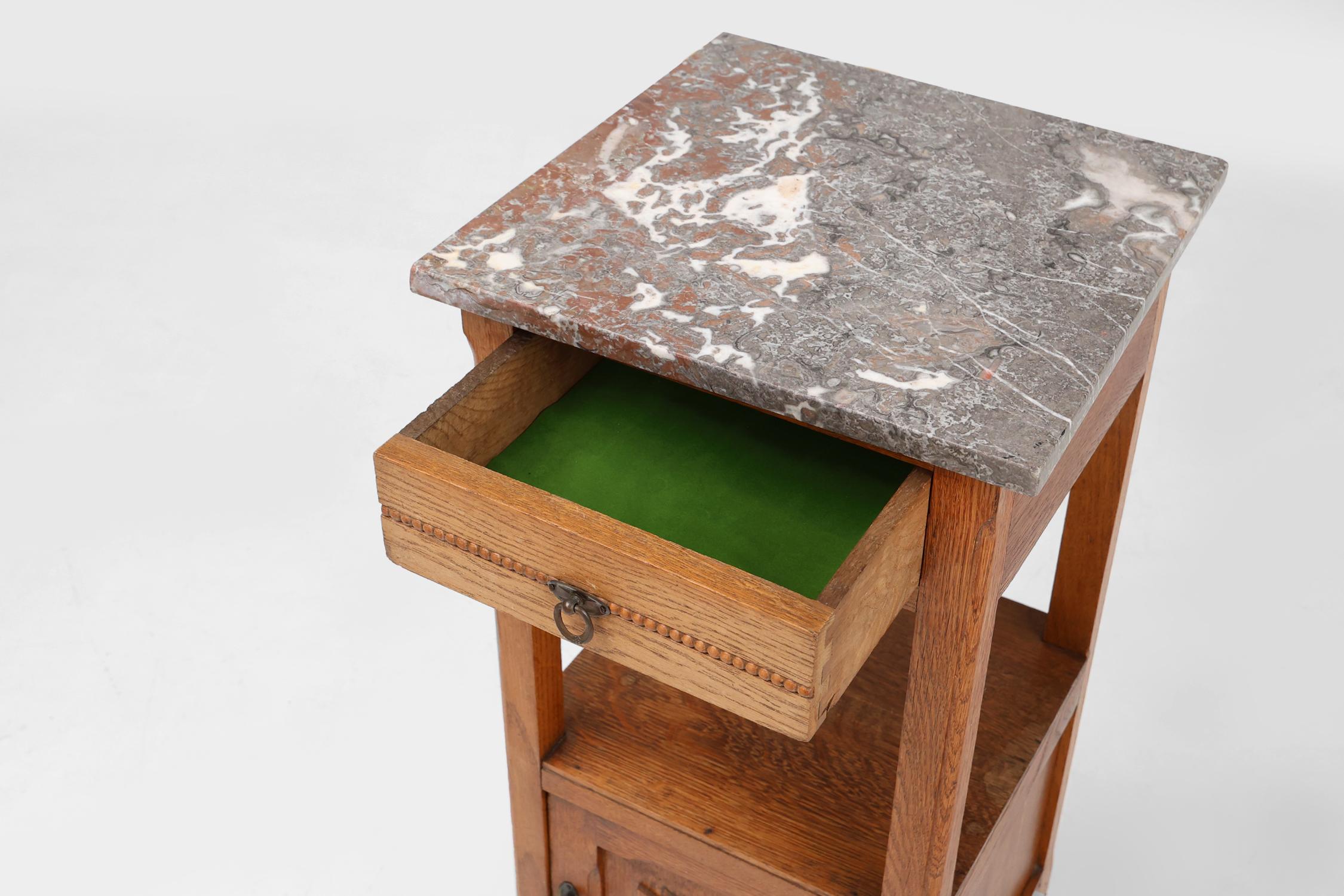 Art Deco nightstand in oak with pink marble top, France ca. 1930 In Good Condition For Sale In Meulebeke, BE