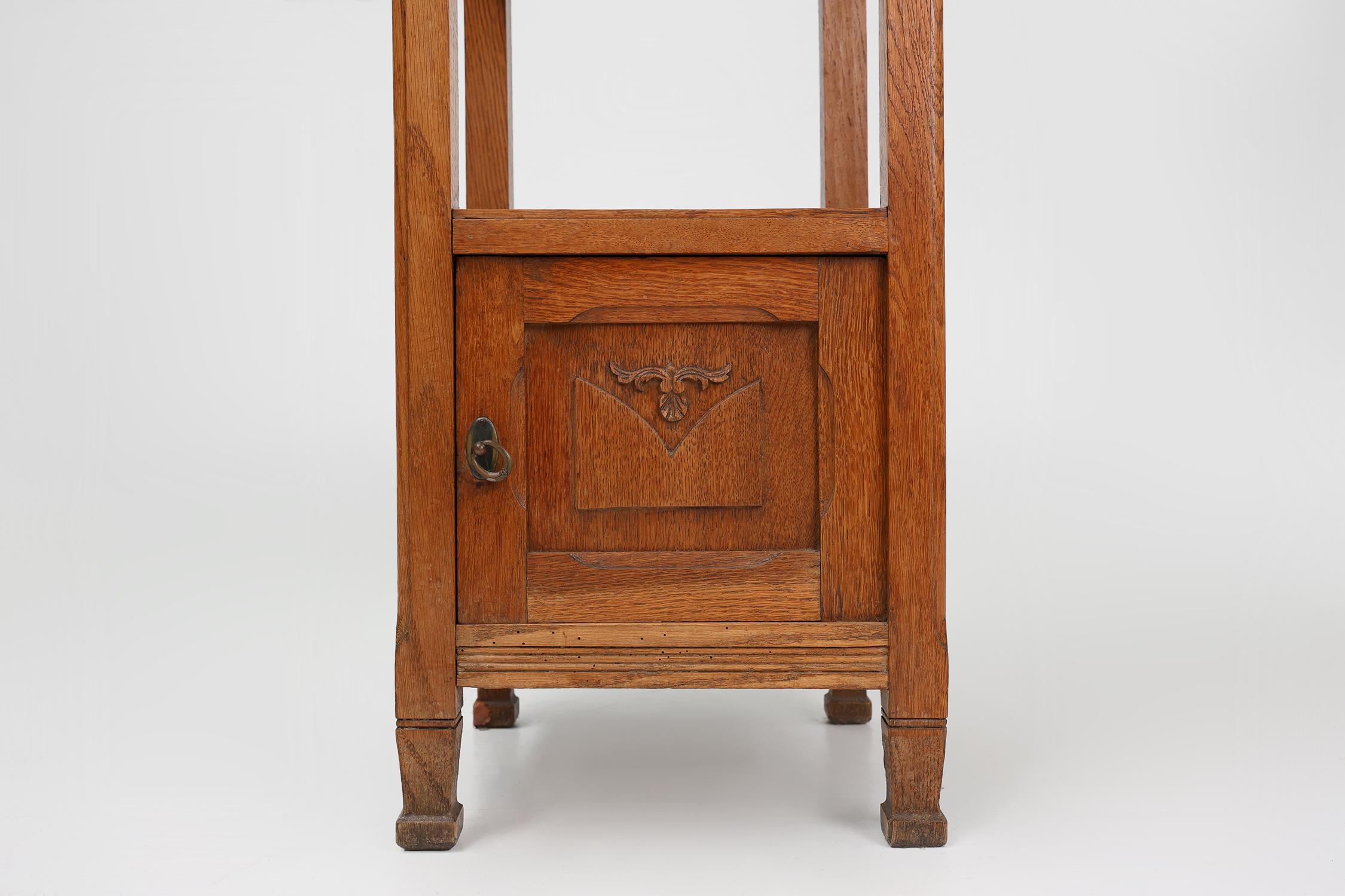 Marble Art Deco nightstand in oak with pink marble top, France ca. 1930 For Sale