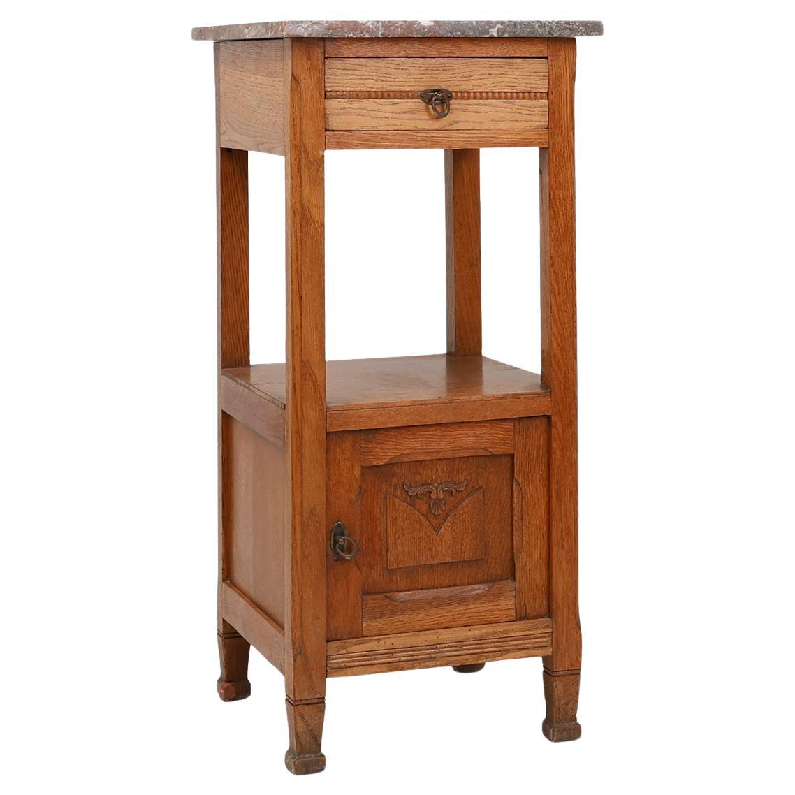 Art Deco nightstand in oak with pink marble top, France ca. 1930