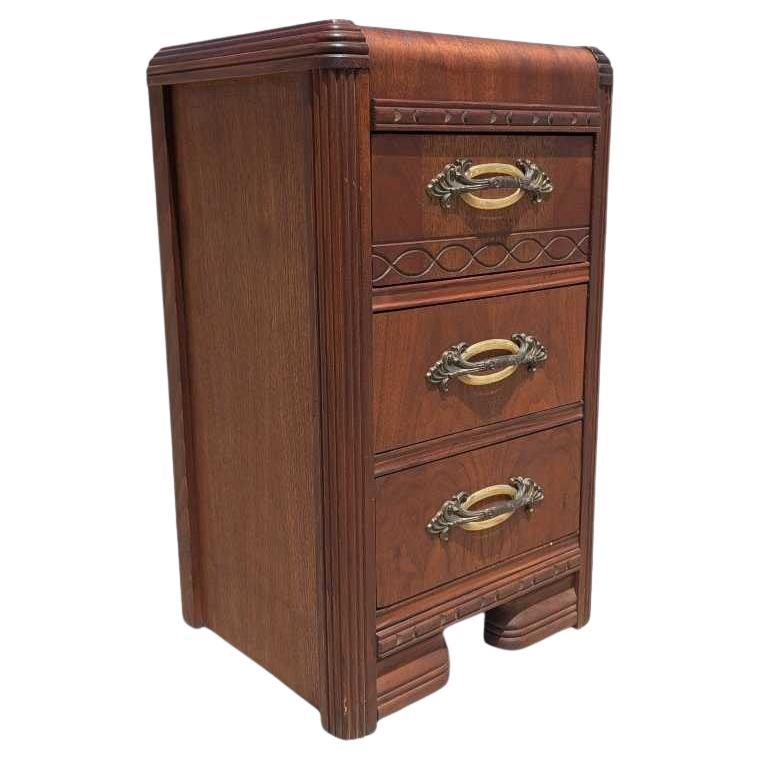 Art Deco Nightstand, Waterfall Edge, Warm Wood, USA, c. 1930s
