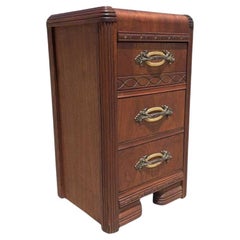 Art Deco Nightstand, Waterfall Edge, Warm Wood, USA, c. 1930s