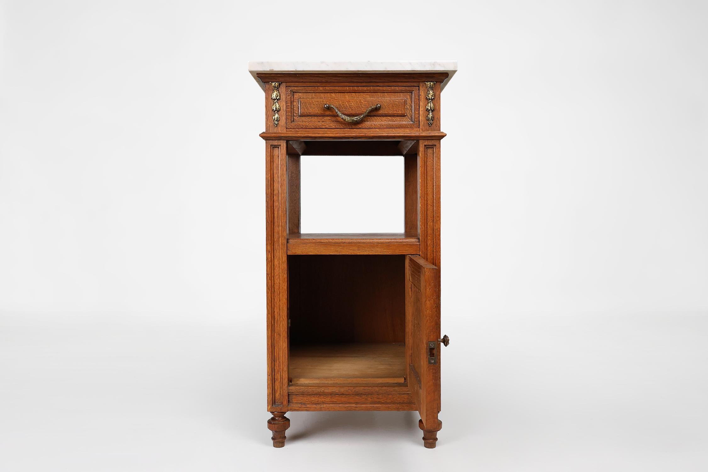 French Art Deco nightstand with a Carrara marble top, France ca. 1910 For Sale