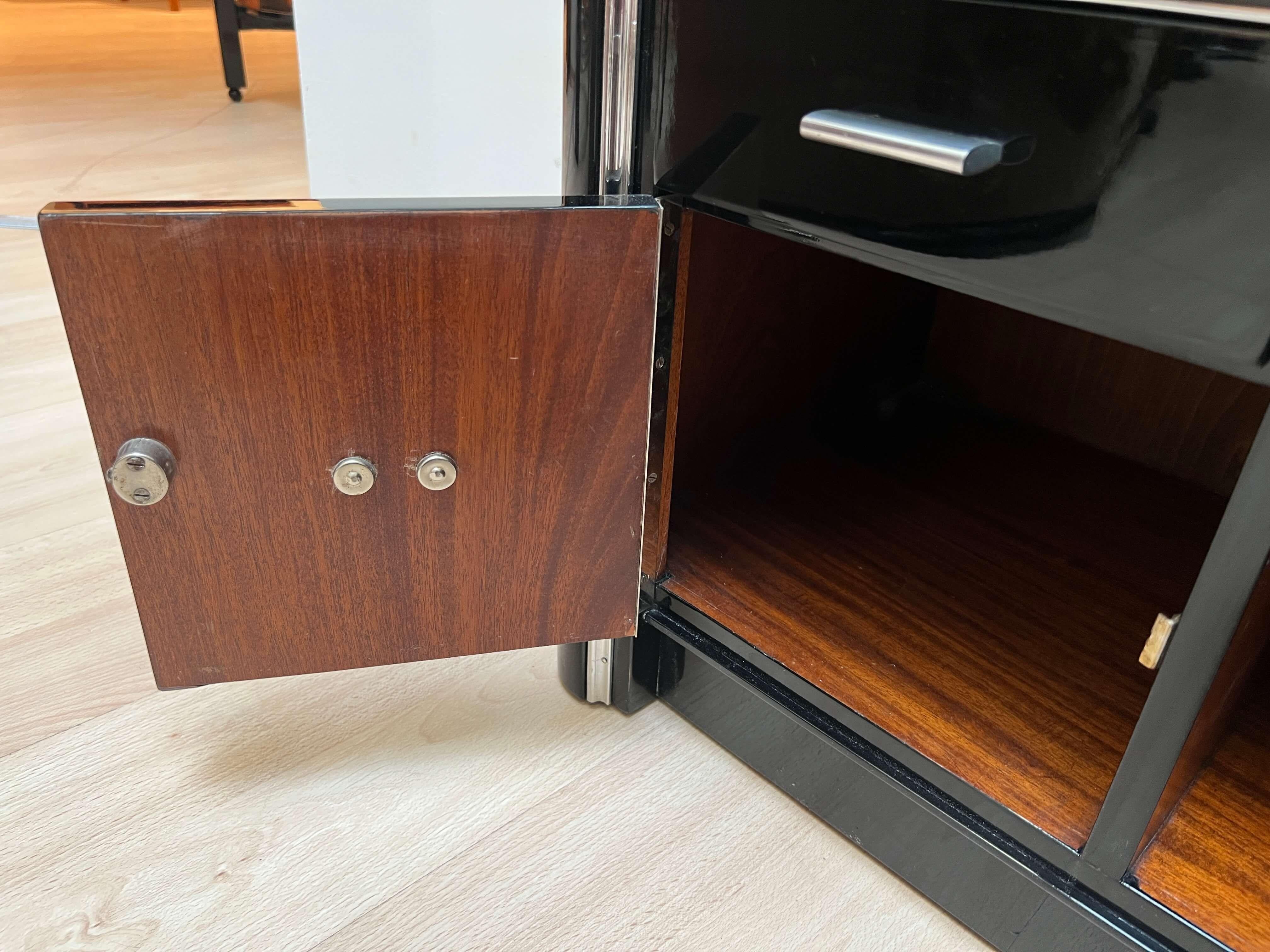 Art Deco Nightstands, Black lacquer and Metal, France circa 1940 5